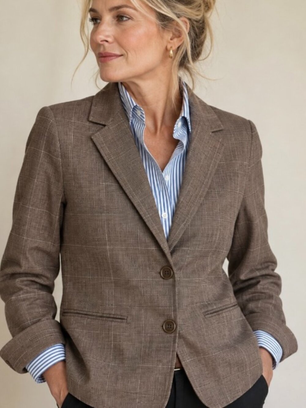 women's Glen plaid blazer brown  size 4 casual office tailored
